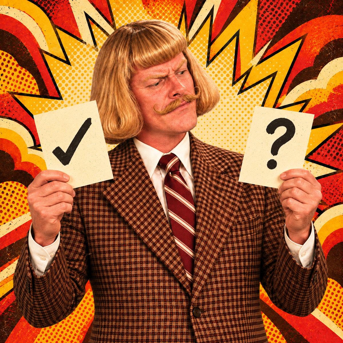 Phil compares a check mark and a question mark